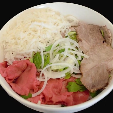 Pho with Rare Beef, Well-done Brisket, and Tripe.