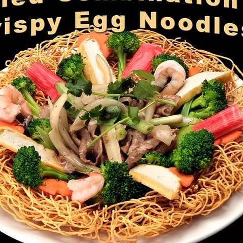 Stir Fry Combination with Crispy Egg Noodles.