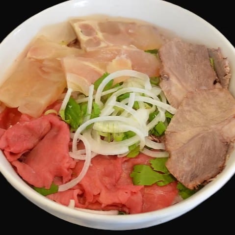 Pho with Rare Beef, Well-done Brisket, and Tendon.