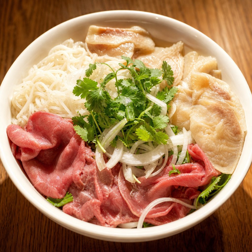 Pho with Beef Flank, Tendon, and Tripe.
