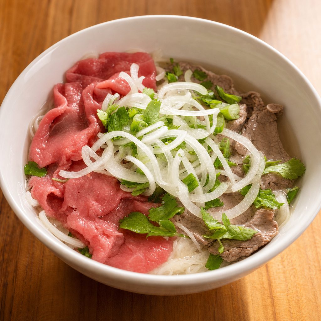 Pho with Rare Steak and Beef Brisket.