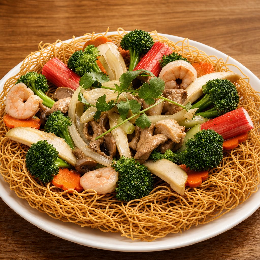 Stir Fry Combination with Crispy Egg Noodles.