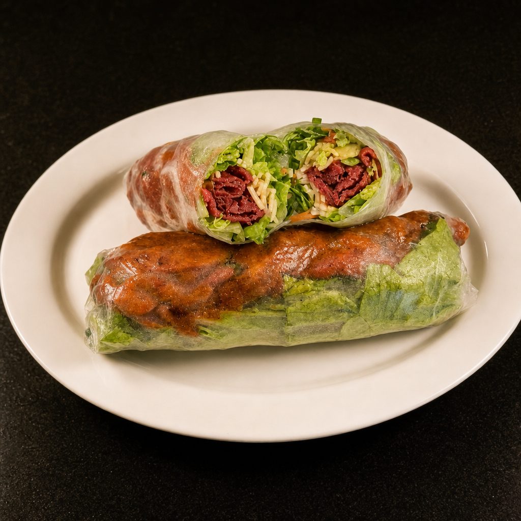 Charbroiled Meat Spring Rolls.