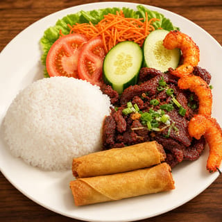 Charbroiled Meat, Shrimp, Eggrolls